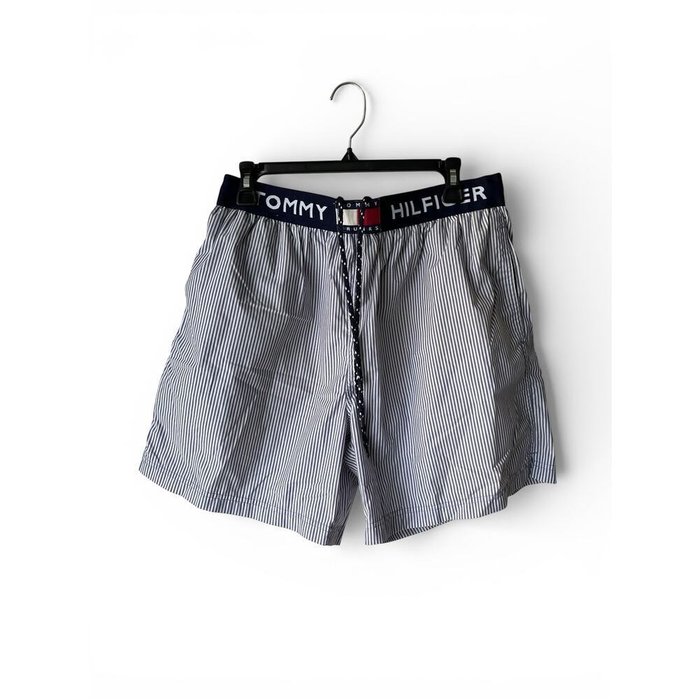 Mens Tommy Hilfiger Logo Waistband Lined Swim Trunk Shorts Size L Blue White